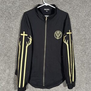 Jagermeister Jacket Mens Large Black Full Zip Antler Sleeve Logo Windbreaker‎
